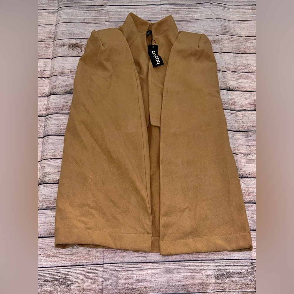 Boohoo Camel Open Front Vest